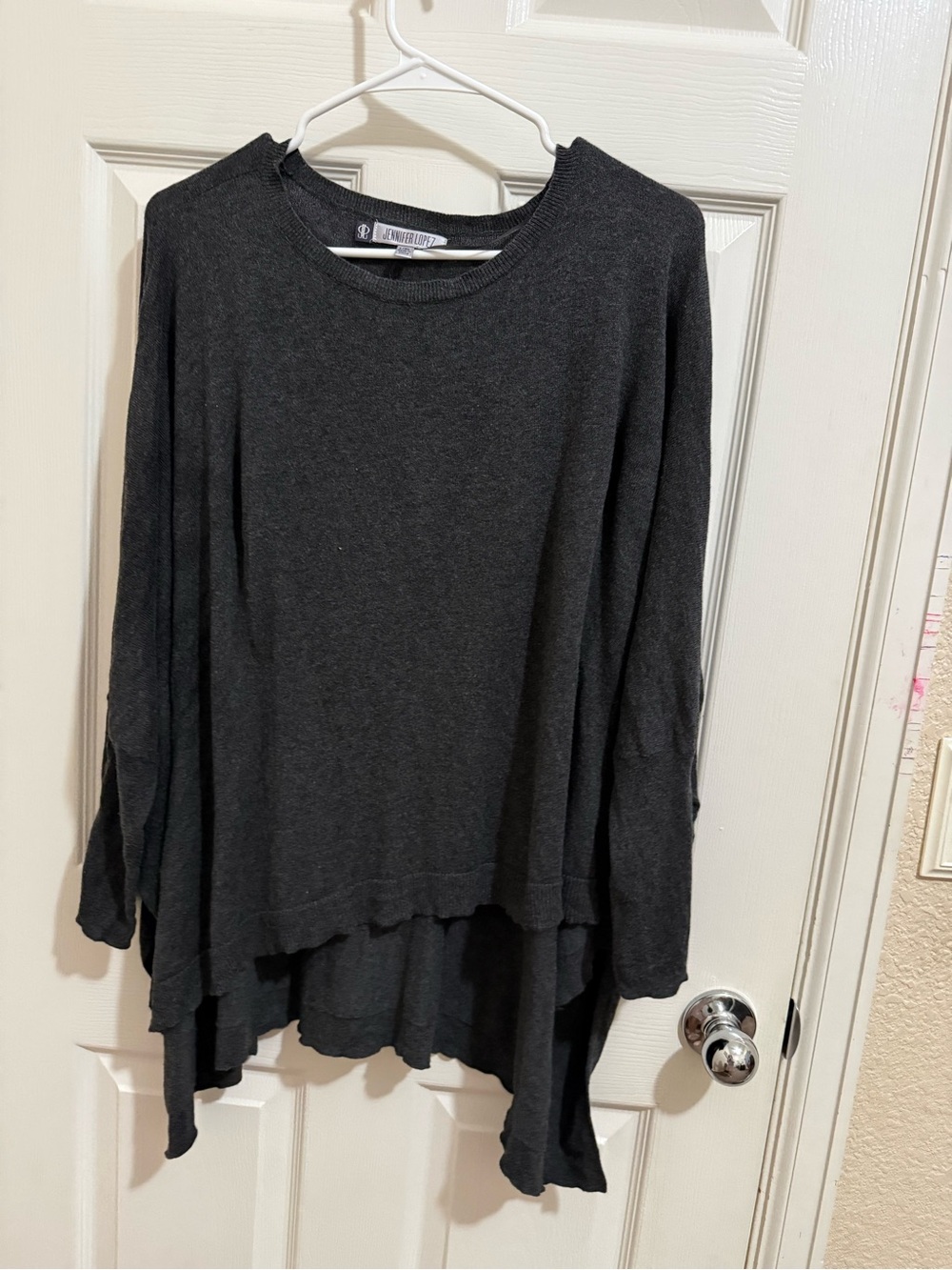 Jennifer Lopez Charcoal Layered Hem Lightweight Pullover